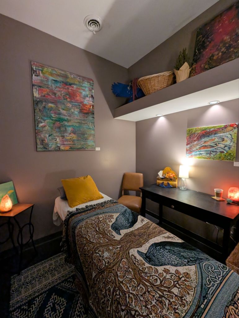 Reiki healing table and decorations